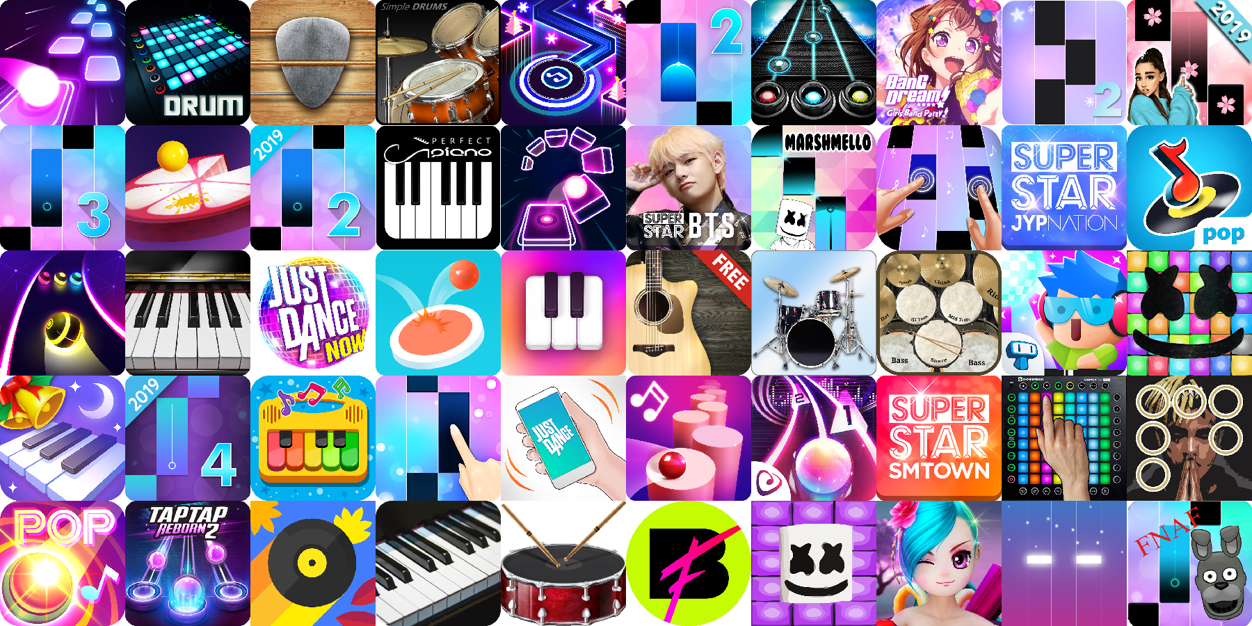 App icons of Top 50 mobile games in the US Play Store Game - Music Category 